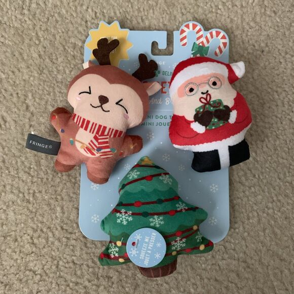 Fringe Santa's Pet Shop Merry and Bright Christmas 3 Pack Mini Dog Toy Set Small - Picture 1 of 6